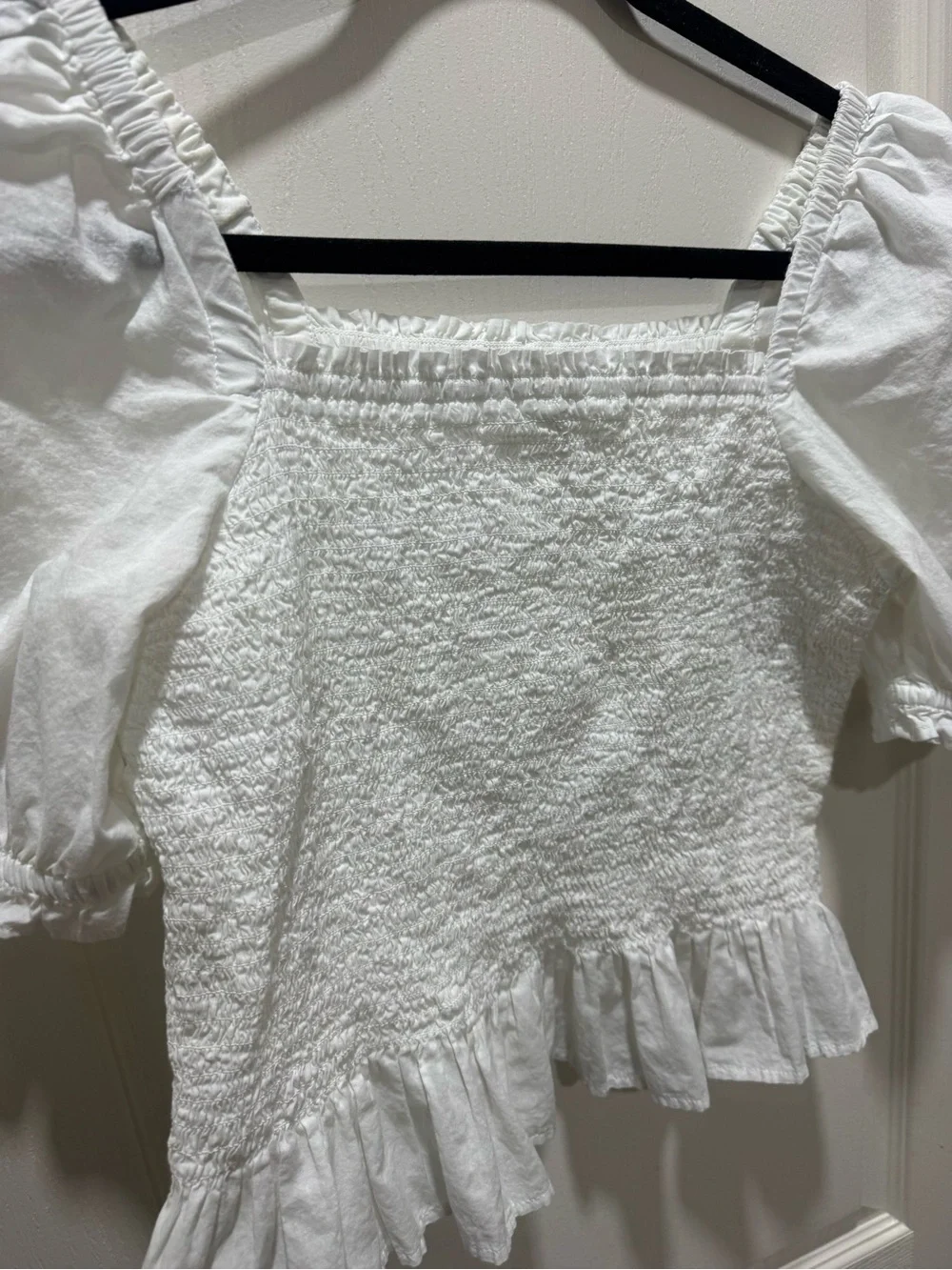 J.Crew Re-Imagined White Smocked Puff Sleeve Top Size S